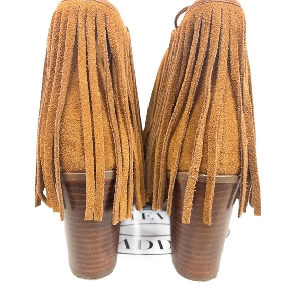 Steve Madden Newporte Fringe Western Ankle Bootie Chestnut Suede Size 6 Boho - Picture 7 of 10